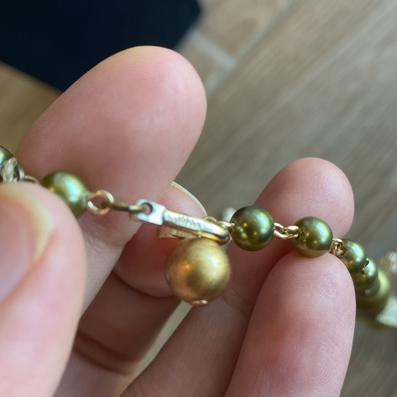 Vintage Beaded Fringe Statement Necklace Green Silver - Picture 4 of 5